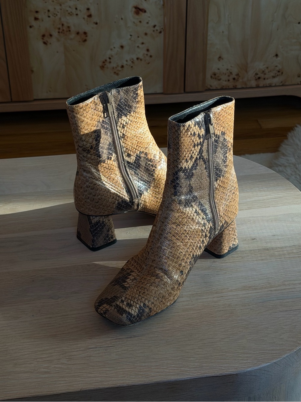 Vince Koren Snake-Print Leather Square-Toe Block-Heel Ankle Boots - Picture 6 of 8